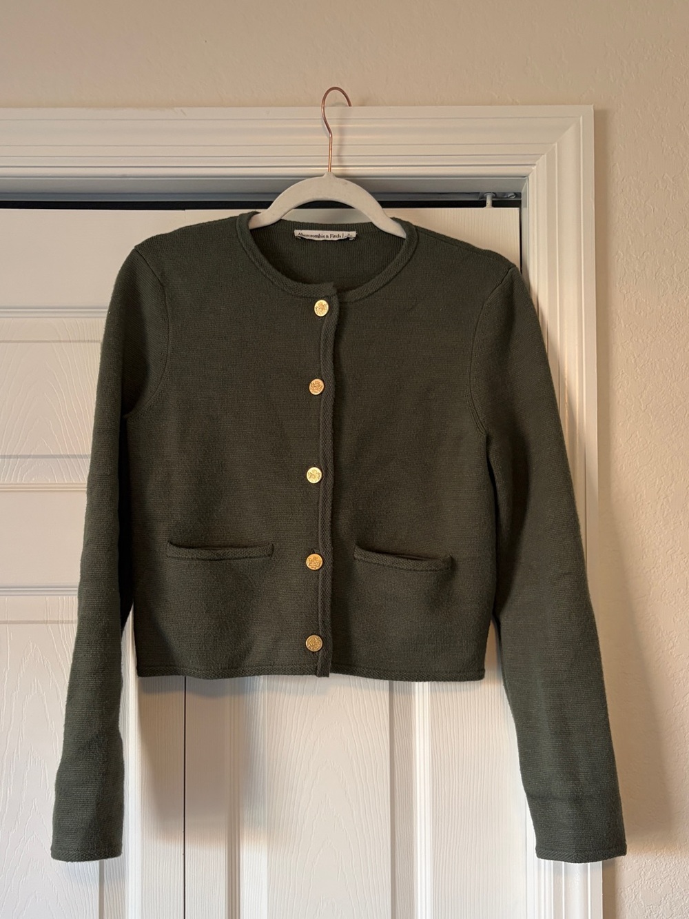 Abercrombie & Fitch Olive Green Knit Blazer with Label Detail